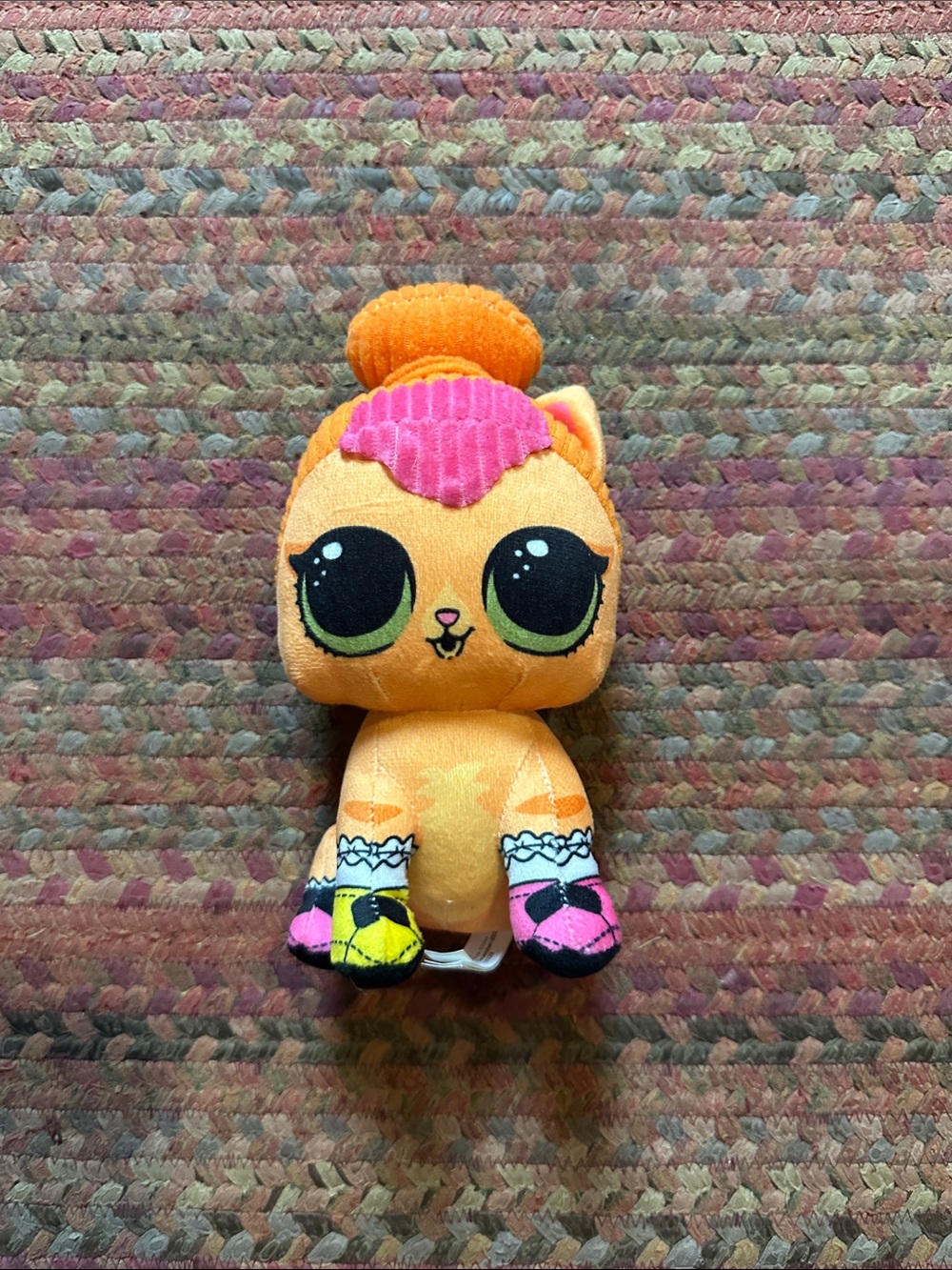 LOL SURPRISE Orange Plush Kitty Doll with Pink Hair and Colorful Socks